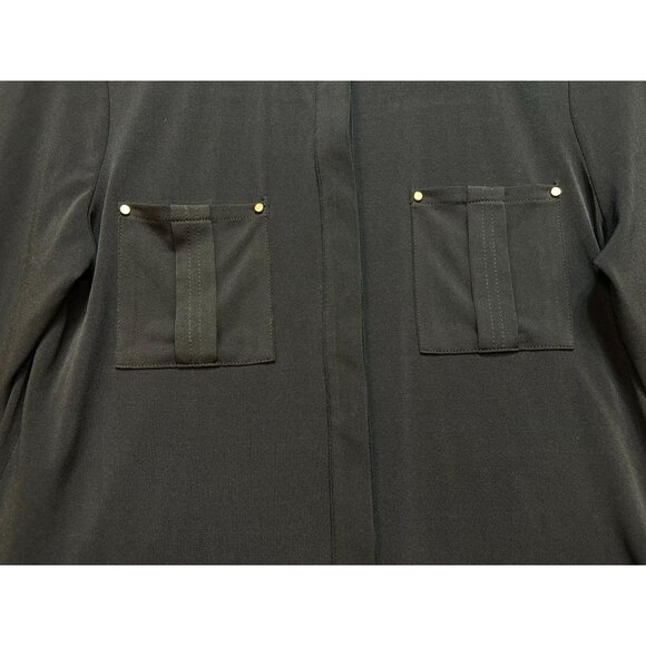 Dana Buchman Women's Button Down Shirt Long Sleeve Size M Navy Pockets Stretch - Picture 5 of 12